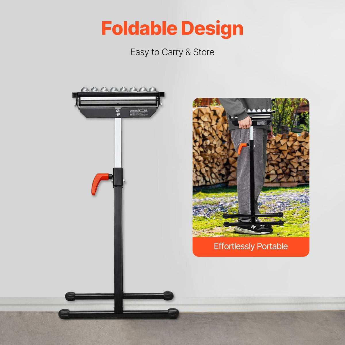 Roller Stand, 300 lb Load Capacity, 26.8-42.5 in Adjustable Height, Folding Heavy Duty with 11.5 inch Polished Multi-directional Roller Head, for Table Saw Outfeed Woodworking Extension Support