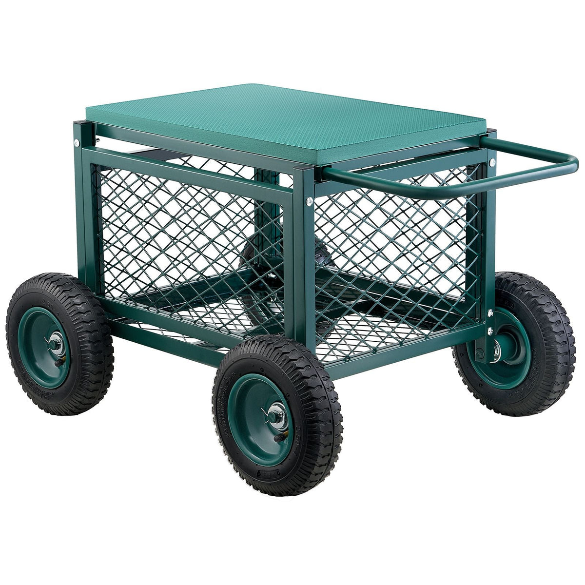 Rolling Garden Cart with Seat, Metal Rolling Garden Work Seat with Wheels, Supports up to 400 LBS, Heavy Duty Gardening Cart Scooter, Outdoor Wagon & Stool on Wheels for Lawn, Patio, Backyard