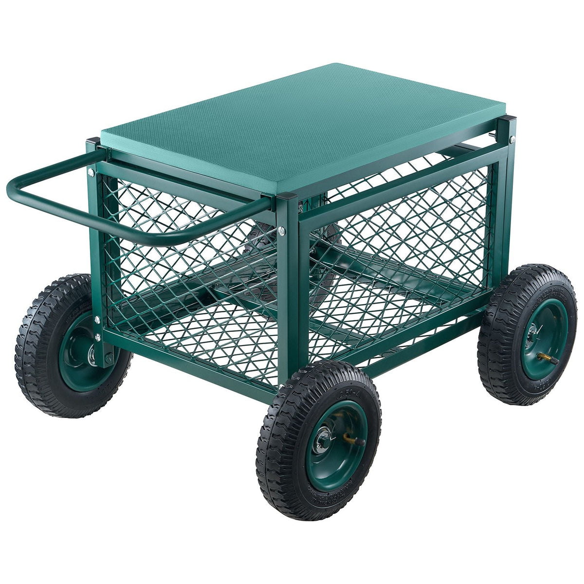 Rolling Garden Cart with Seat, Metal Rolling Garden Work Seat with Wheels, Supports up to 400 LBS, Heavy Duty Gardening Cart Scooter, Outdoor Wagon & Stool on Wheels for Lawn, Patio, Backyard