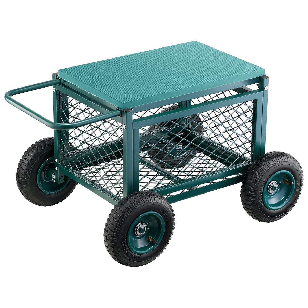 Rolling Garden Cart with Seat, Metal Rolling Garden Work Seat with Wheels, Supports up to 400 LBS, Heavy Duty Gardening Cart Scooter, Outdoor Wagon & Stool on Wheels for Lawn, Patio, Backyard