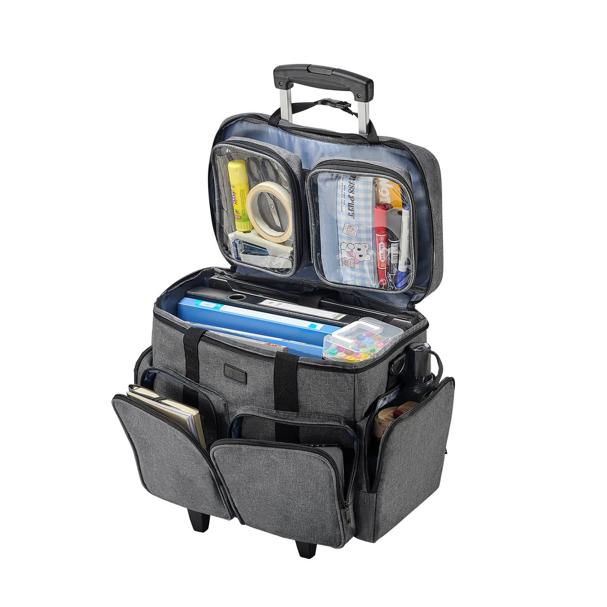 Rolling Laptop Bag, Fits Up to 15.6 Inch Laptop, Wheeled Briefcase, Teacher Roller Computer Tote Bag with Detachable Trolley & Telescopic Handle, Laptop Case for Work Travel, Women & Men (Gray)