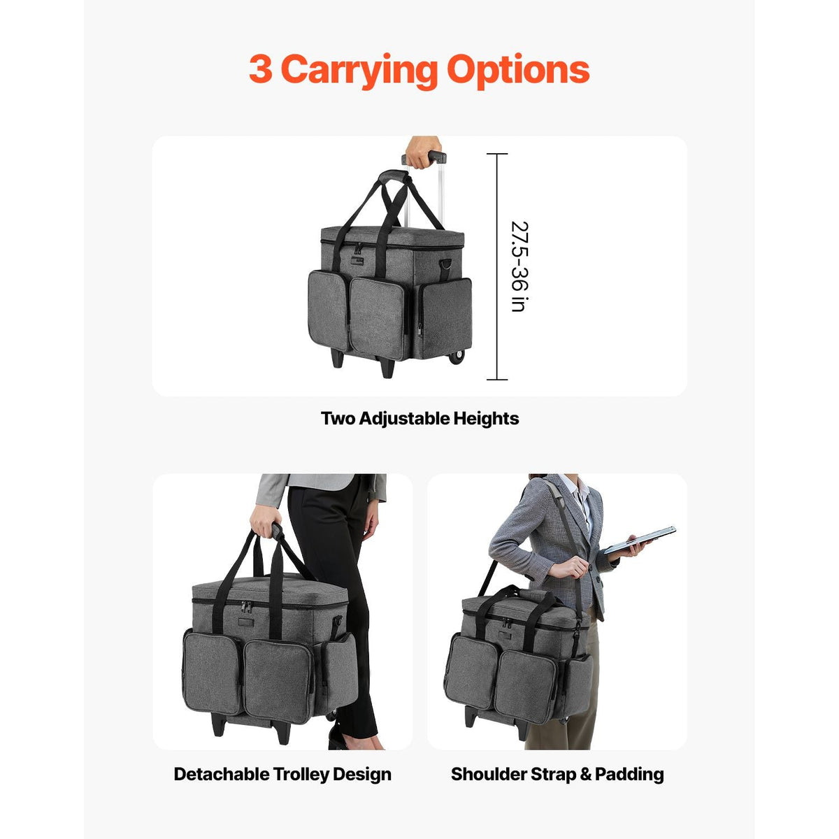 Rolling Laptop Bag, Fits Up to 15.6 Inch Laptop, Wheeled Briefcase, Teacher Roller Computer Tote Bag with Detachable Trolley & Telescopic Handle, Laptop Case for Work Travel, Women & Men (Gray)