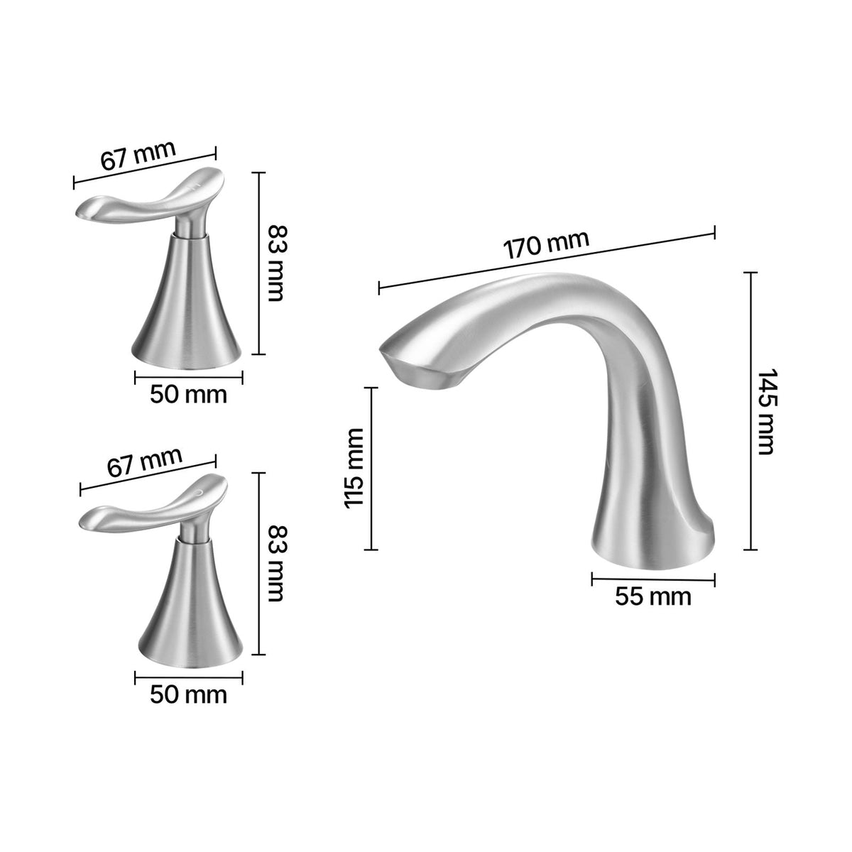 Roman Tub Faucet, 3 Hole Waterfall Bathtub Faucet, Gooseneck Bath Tubs Faucets Set with 2 Handles, Deck Mount Bath Tub Faucets Set for Pet Washing, Adult Bathing, Brushed Stainless Steel