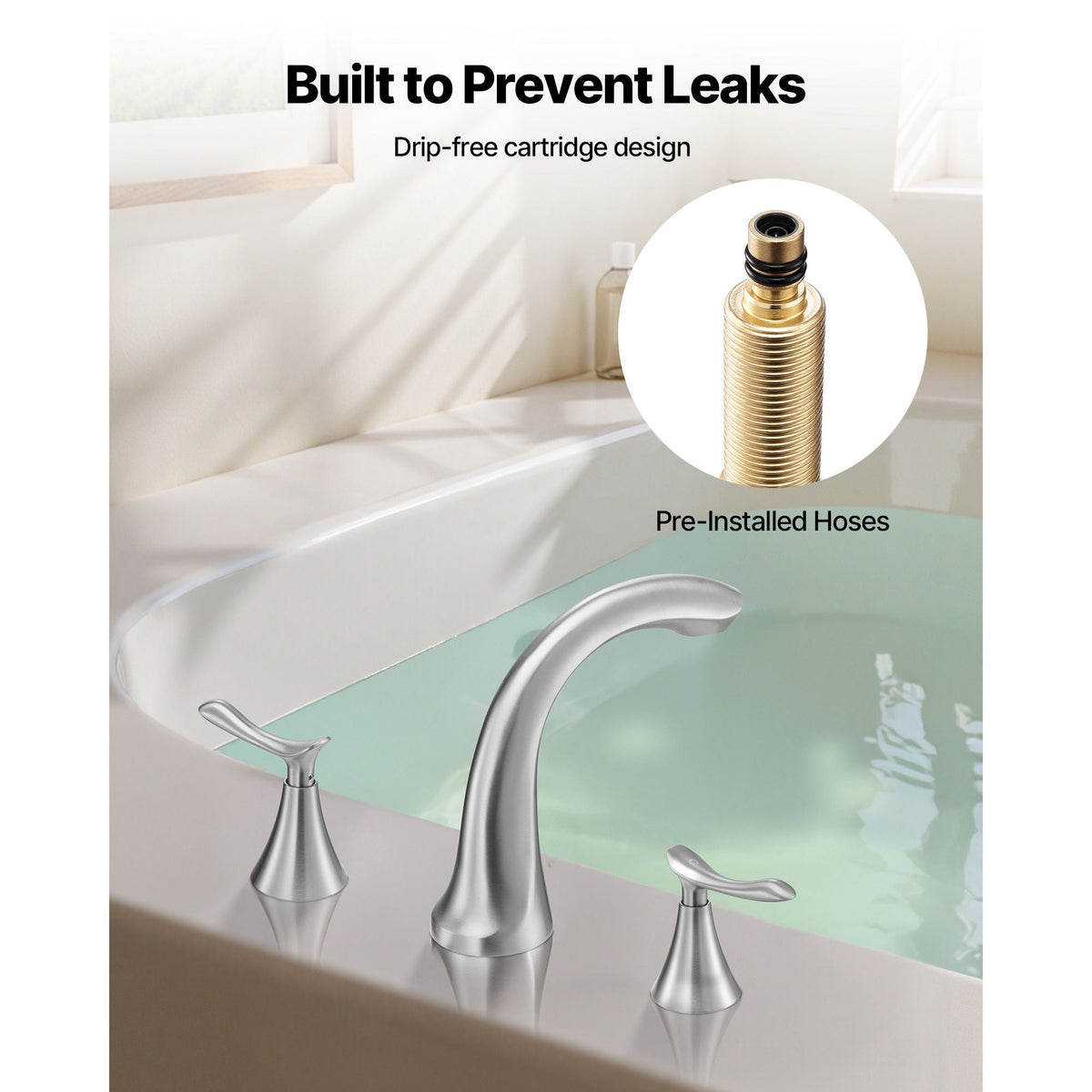 Roman Tub Faucet, 3 Hole Waterfall Bathtub Faucet, Gooseneck Bath Tubs Faucets Set with 2 Handles, Deck Mount Bath Tub Faucets Set for Pet Washing, Adult Bathing, Brushed Stainless Steel