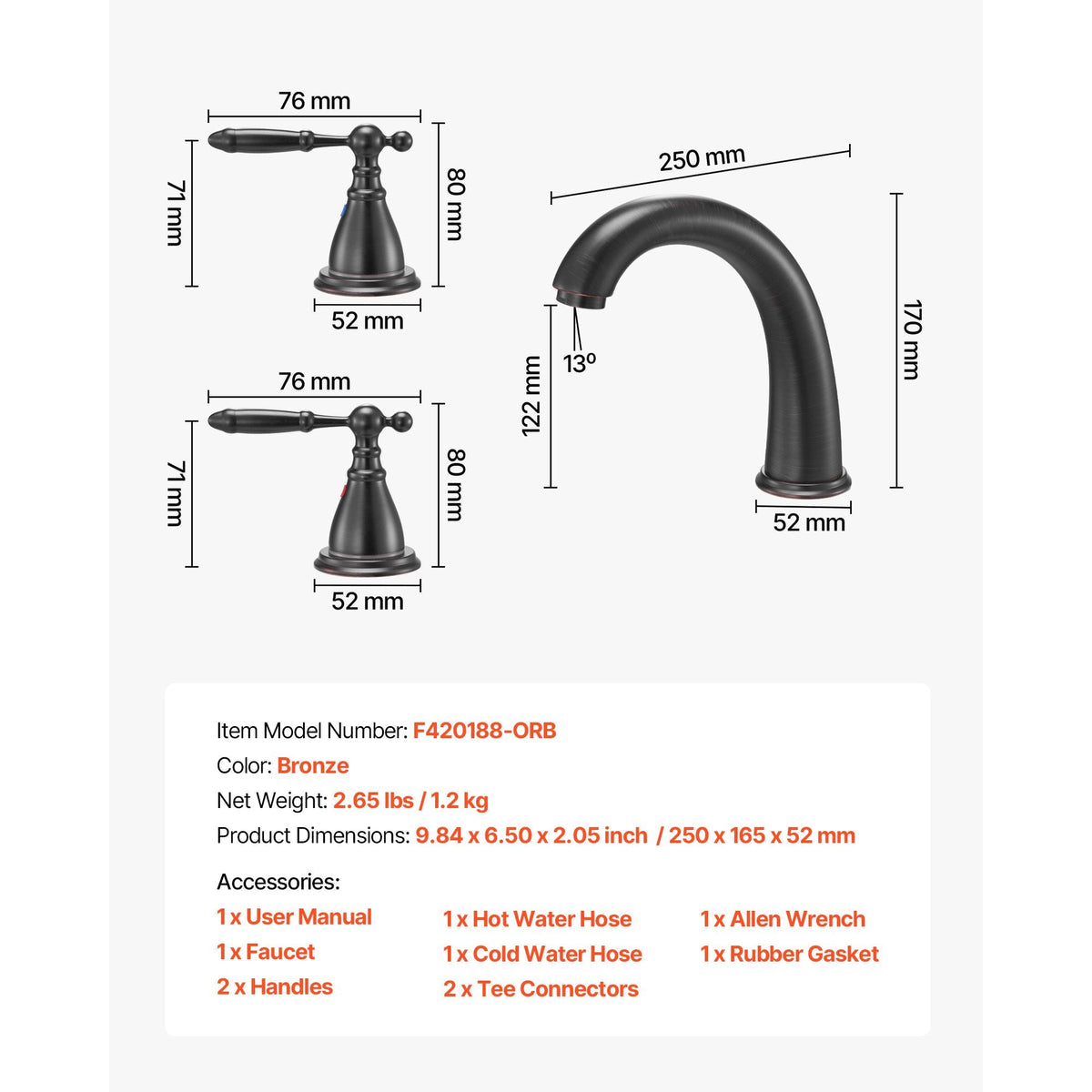 Roman Tub Faucet, 3 Hole Waterfall Bathtub Faucet, Gooseneck Bath Tubs Faucets Set with 2 Handles, Roman Tub Faucets Deck Mount for Pet Washing, Adult Bathing, Bronze, Temperature Control