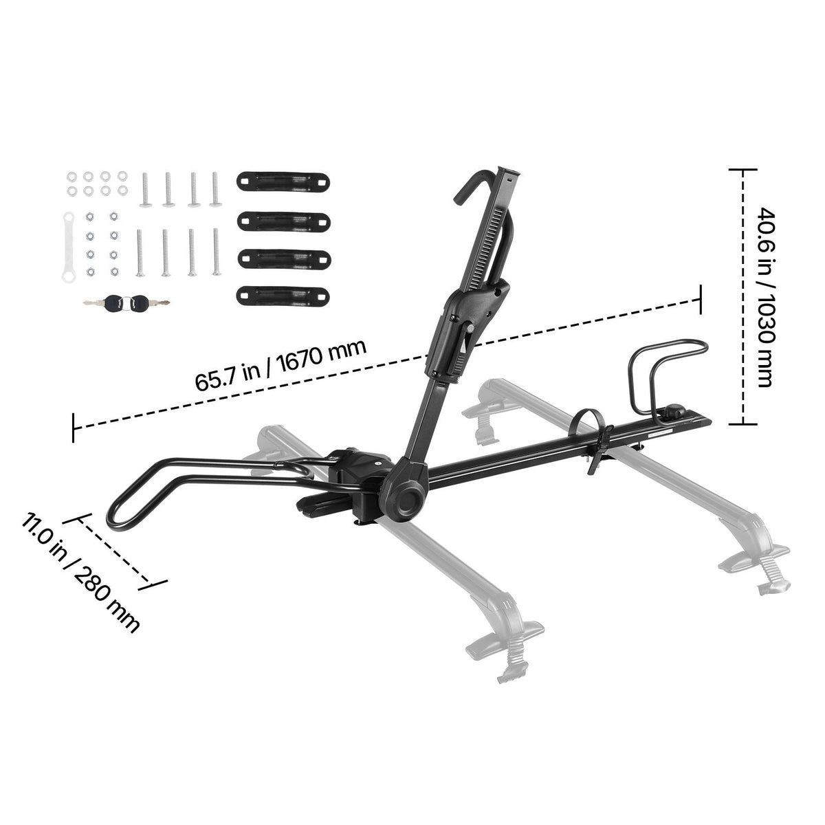 Roof Bike Rack, 33 lbs Capacity, Foldable Upright Roof Mount Bicycle Rack with Locking Systems & Adjustable Arm for T-Slot Crossbars, Upright Rooftop Bike Rack 1 Bike Carrier for Car SUV, Black