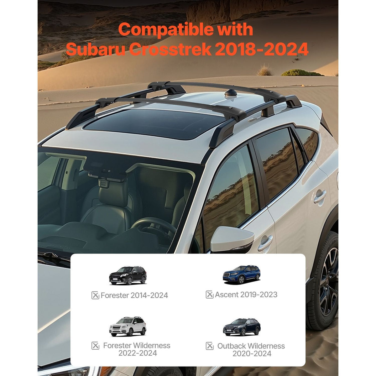 Roof Rack Cross Bars, 200 LBS Load Capacity, Compatible with Subaru Crosstrek 2018-2024, Heavy Duty Aluminum Crossbar Racks, Roof Rail Rooftop Cargo Bar for Kayak, Bike, Luggage, Snowboard