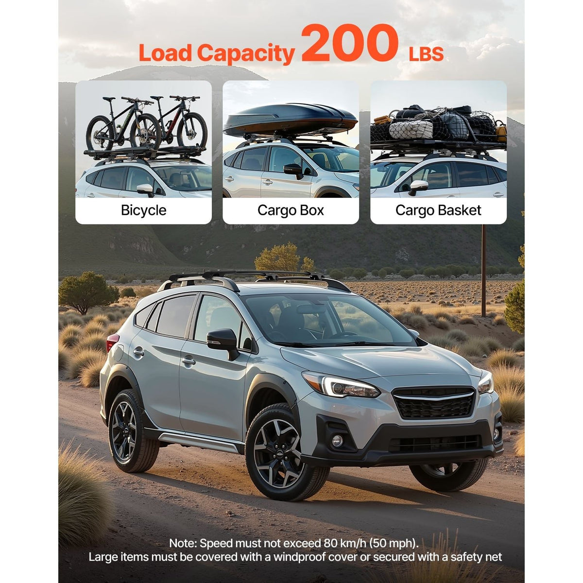Roof Rack Cross Bars, 200 LBS Load Capacity, Compatible with Subaru Crosstrek 2018-2024, Heavy Duty Aluminum Crossbar Racks, Roof Rail Rooftop Cargo Bar for Kayak, Bike, Luggage, Snowboard