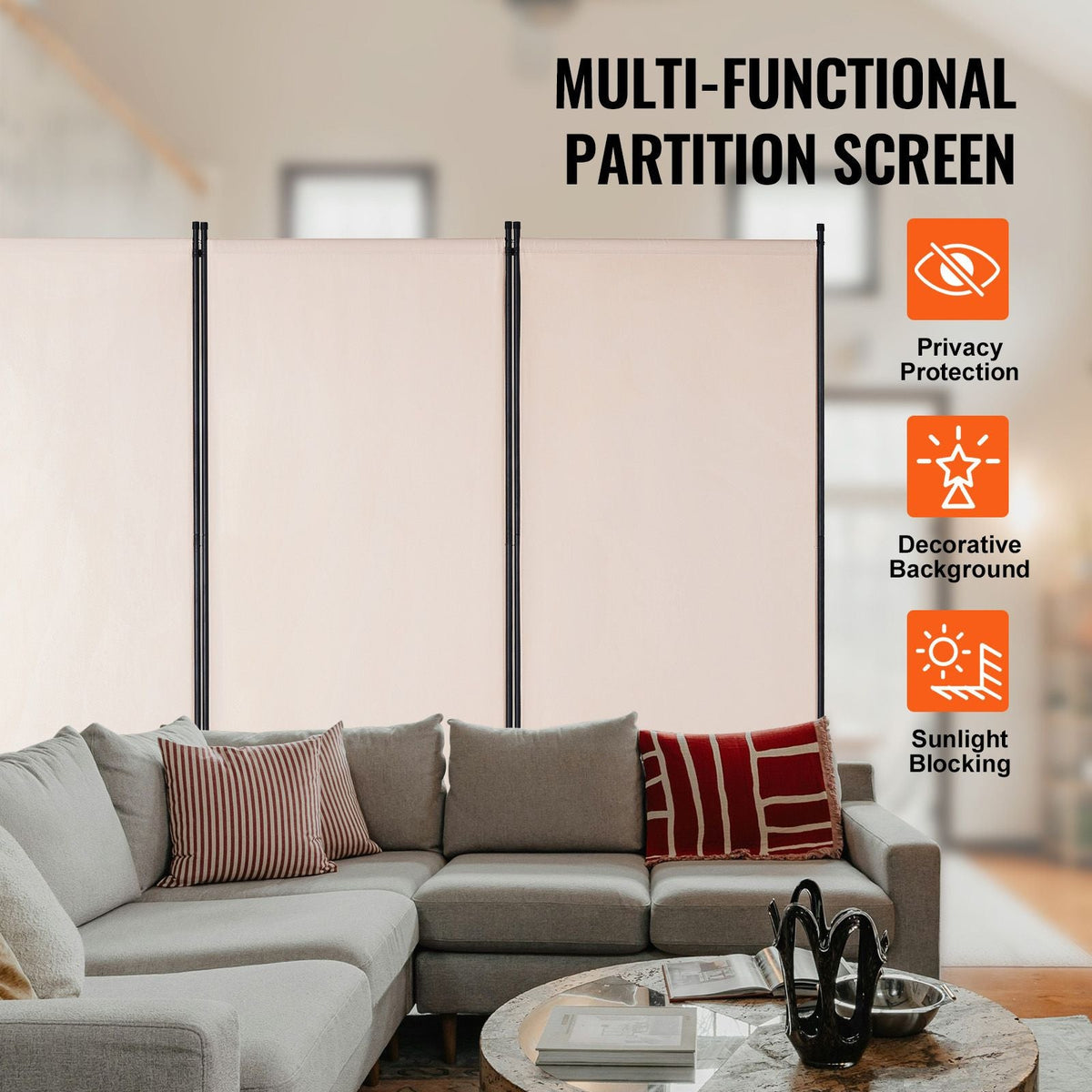 Room Divider, 3 Panel Room Divider, Folding Privacy Screen and Portable Partition Divider for Room Separation, Freestanding Room Partitions for Office, Bedroom, Study, Beige