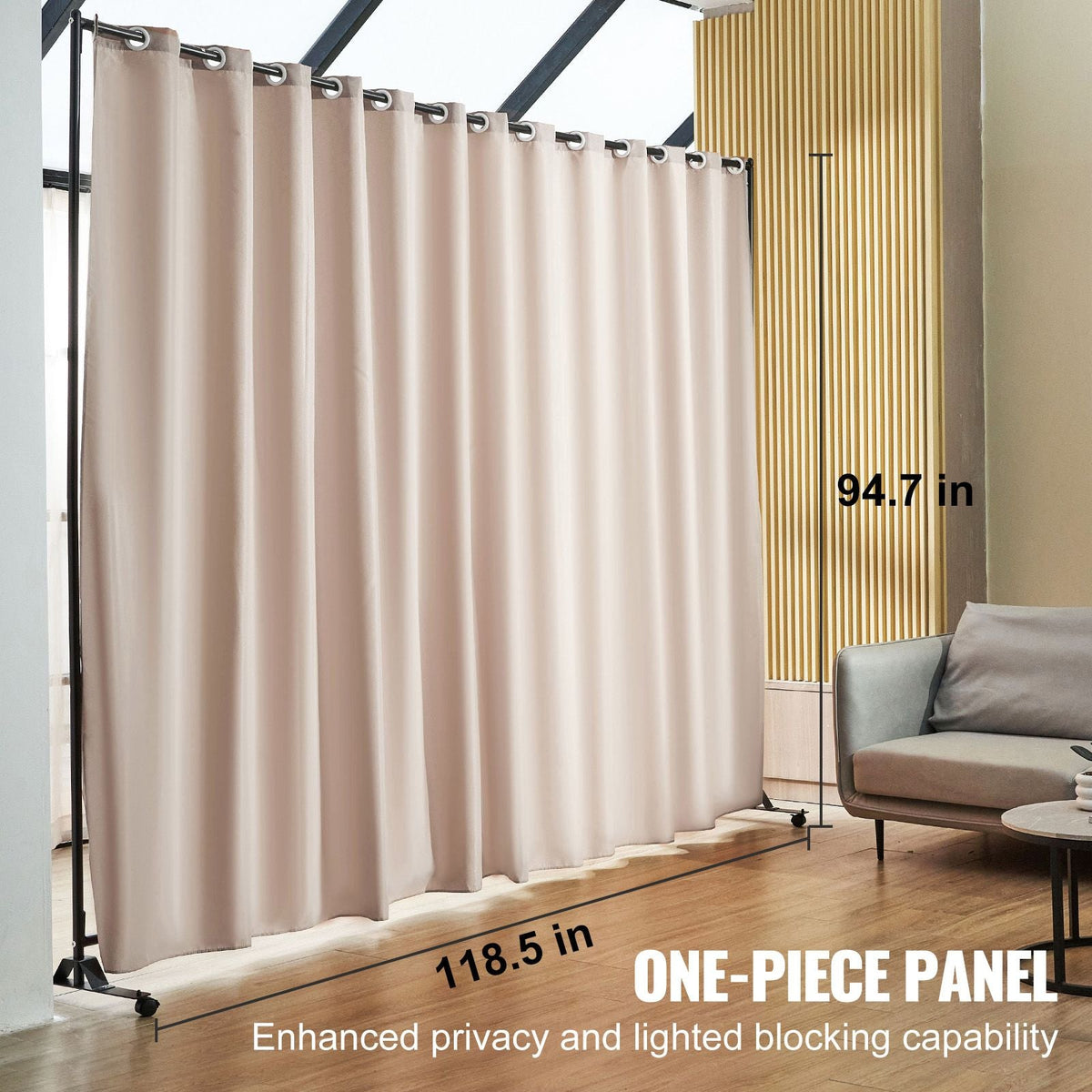 Room Divider, 8 ft x 10 ft Portable Panel Room Divider with Wheels Curtain Divider Stand, Room Divider Privacy Screen for Office, Bedroom, Dining Room, Study, Khaki