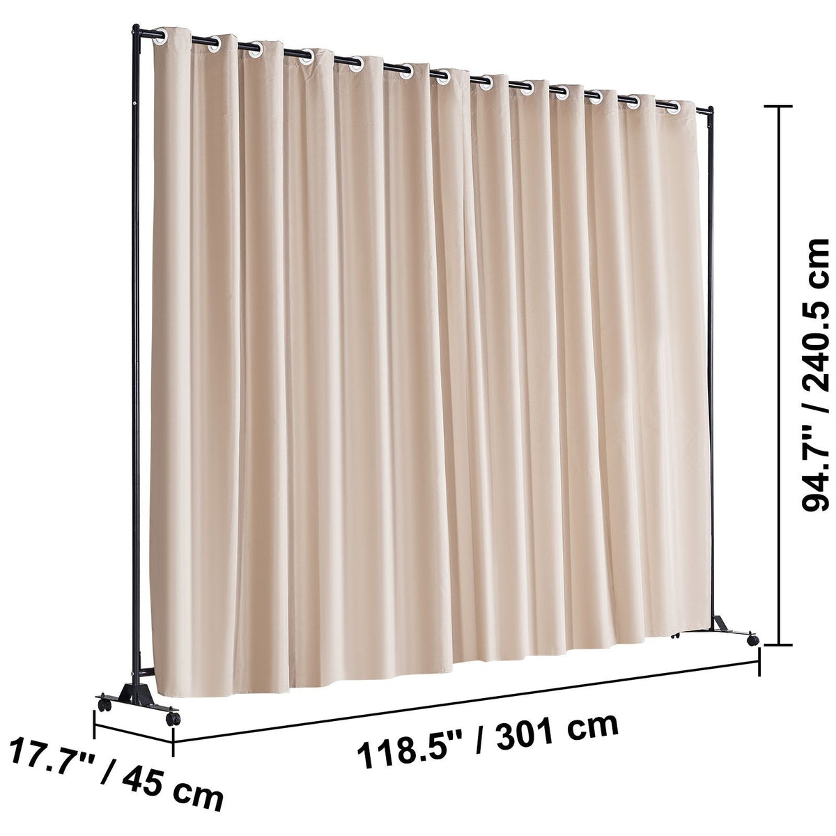 Room Divider, 8 ft x 10 ft Portable Panel Room Divider with Wheels Curtain Divider Stand, Room Divider Privacy Screen for Office, Bedroom, Dining Room, Study, Khaki