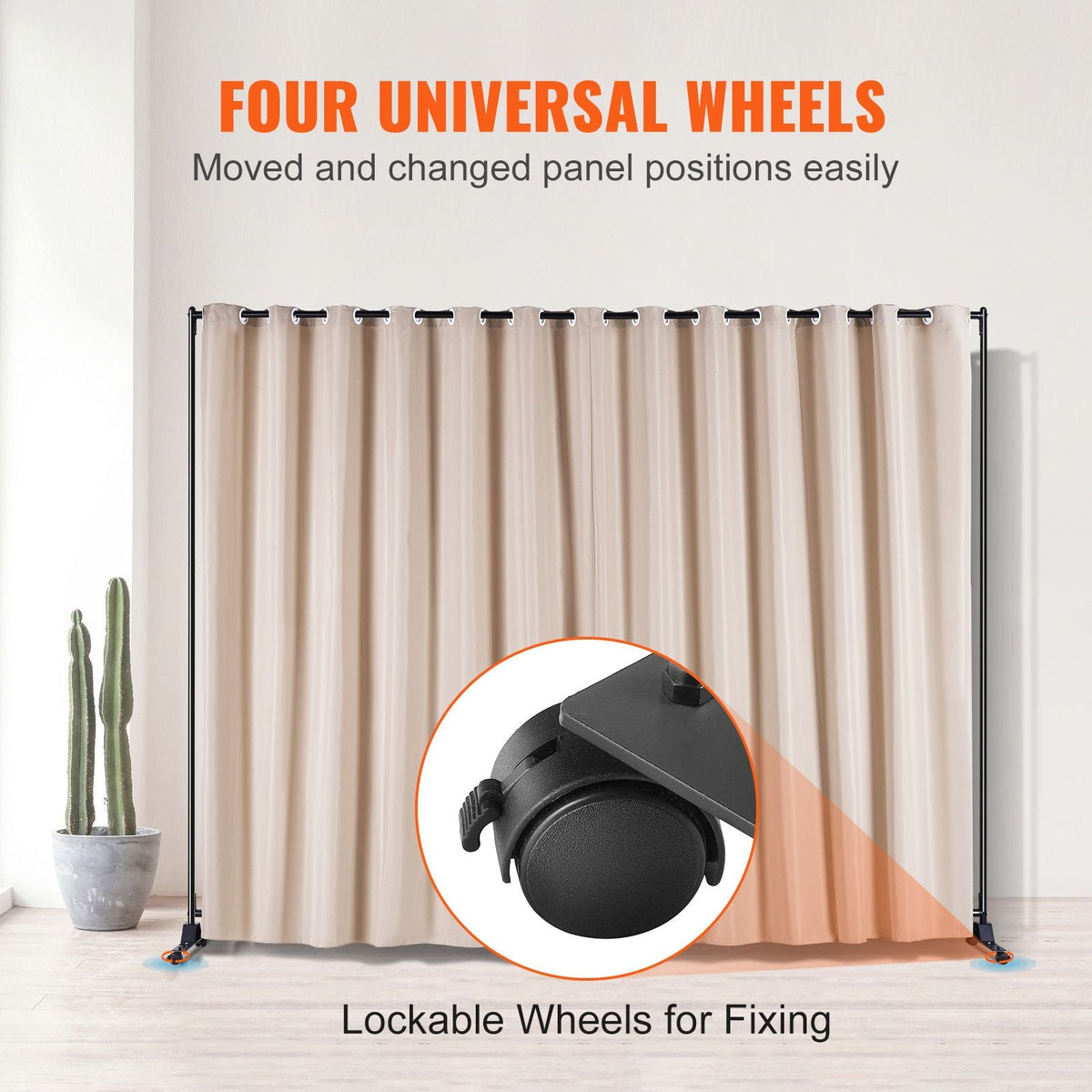 Room Divider, 8 ft x 10 ft Portable Panel Room Divider with Wheels Curtain Divider Stand, Room Divider Privacy Screen for Office, Bedroom, Dining Room, Study, Khaki