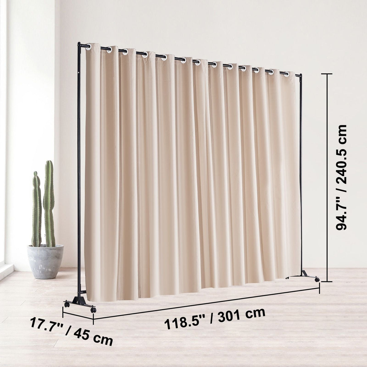 Room Divider, 8 ft x 10 ft Portable Panel Room Divider with Wheels Curtain Divider Stand, Room Divider Privacy Screen for Office, Bedroom, Dining Room, Study, Khaki