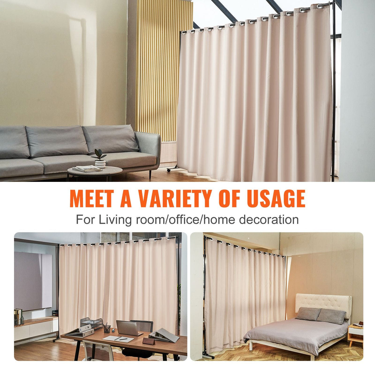 Room Divider, 8 ft x 10 ft Portable Panel Room Divider with Wheels Curtain Divider Stand, Room Divider Privacy Screen for Office, Bedroom, Dining Room, Study, Khaki
