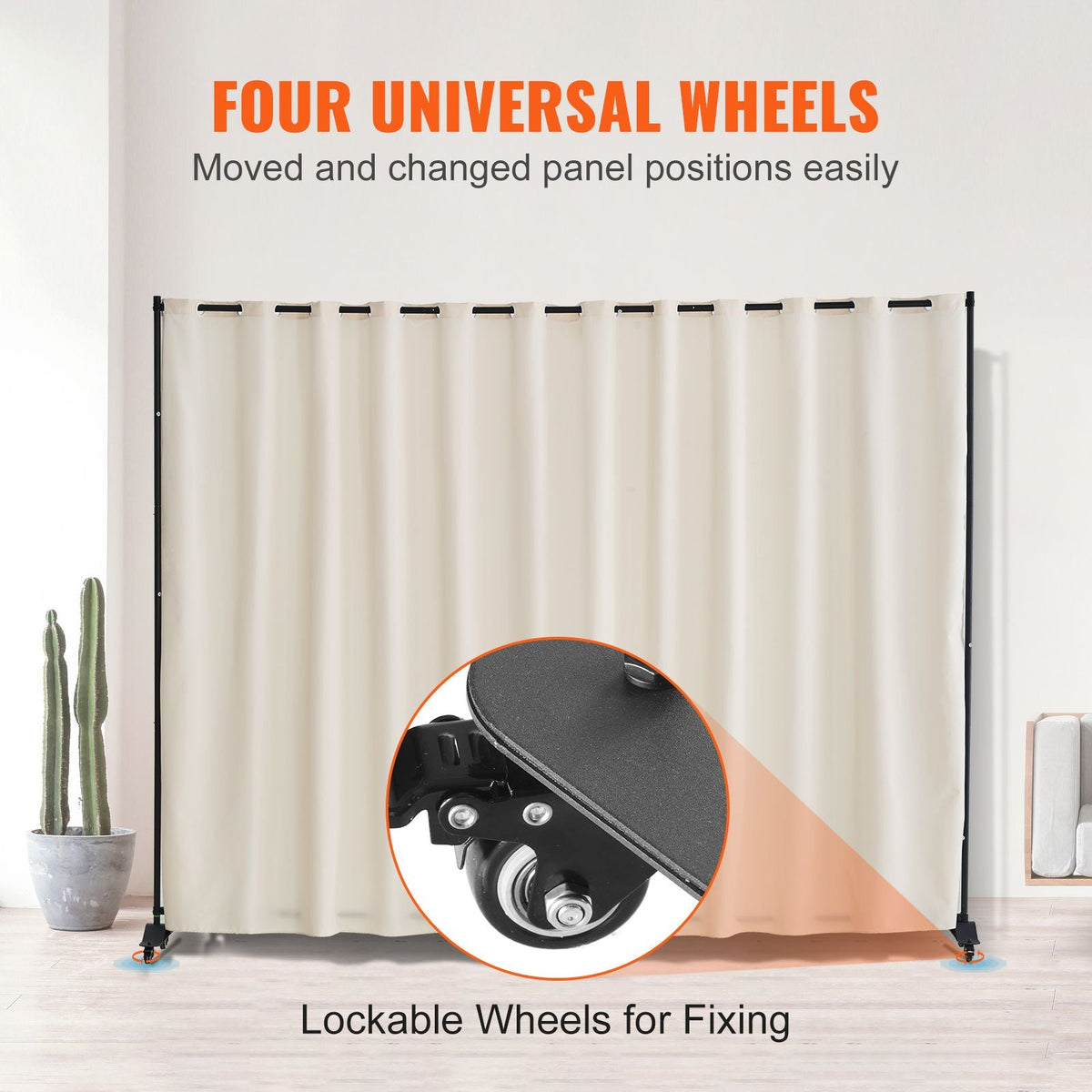 Room Divider, Portable Panel Room Divider with Wheels Curtain Divider Stand, Freestanding Room Divider Privacy Screen for Office, Bedroom, Dining Room, Study, Beige