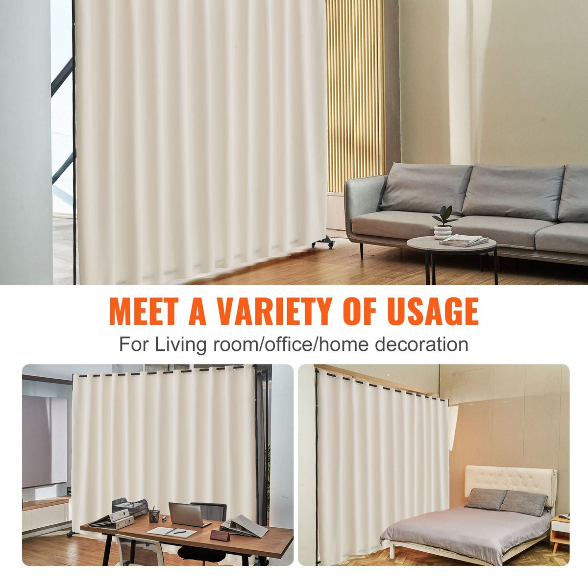 Room Divider, Portable Panel Room Divider with Wheels Curtain Divider Stand, Freestanding Room Divider Privacy Screen for Office, Bedroom, Dining Room, Study, Beige