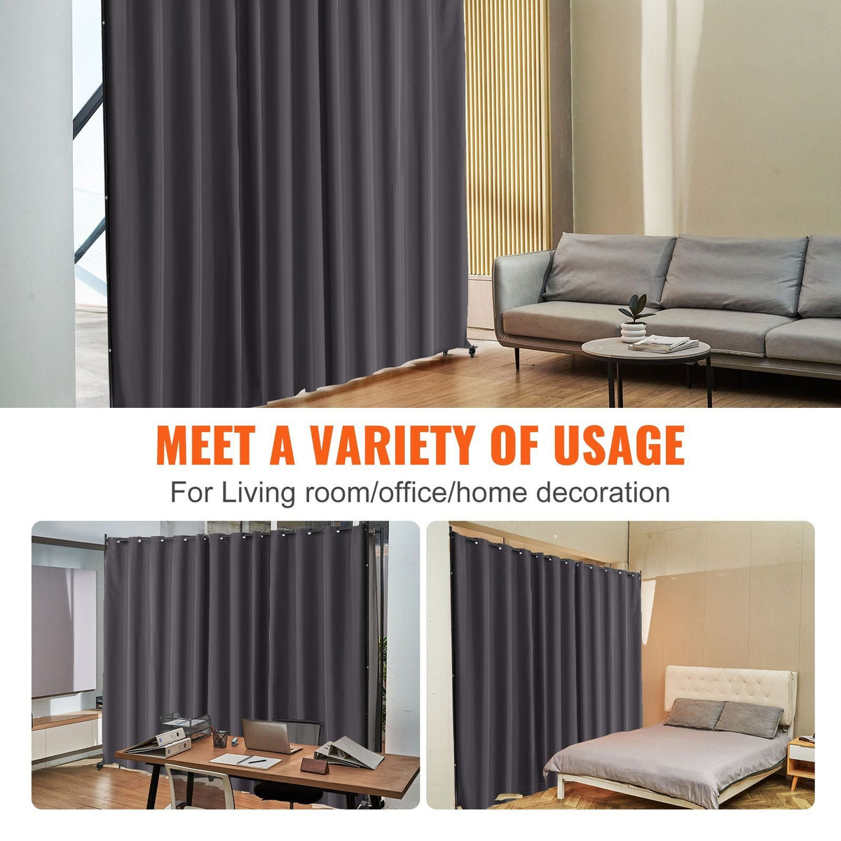Room Divider, Portable Panel Room Divider with Wheels Curtain Divider Stand, Freestanding Room Divider Privacy Screen for Office, Bedroom, Dining Room, Study, Gray