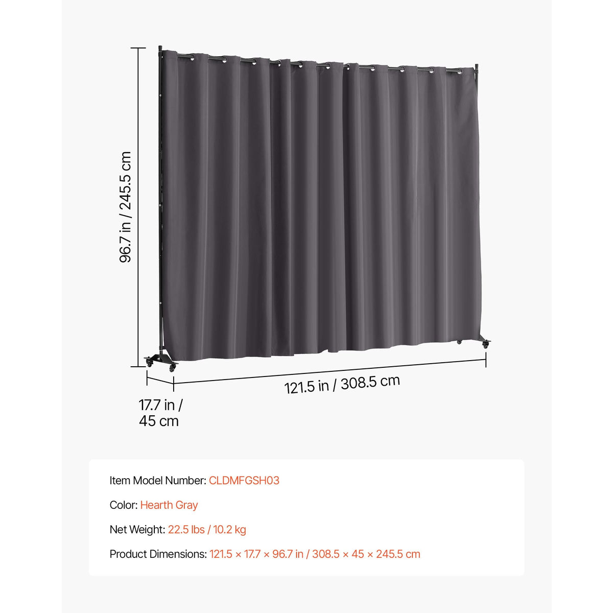 Room Divider, Portable Panel Room Divider with Wheels Curtain Divider Stand, Freestanding Room Divider Privacy Screen for Office, Bedroom, Dining Room, Study, Gray