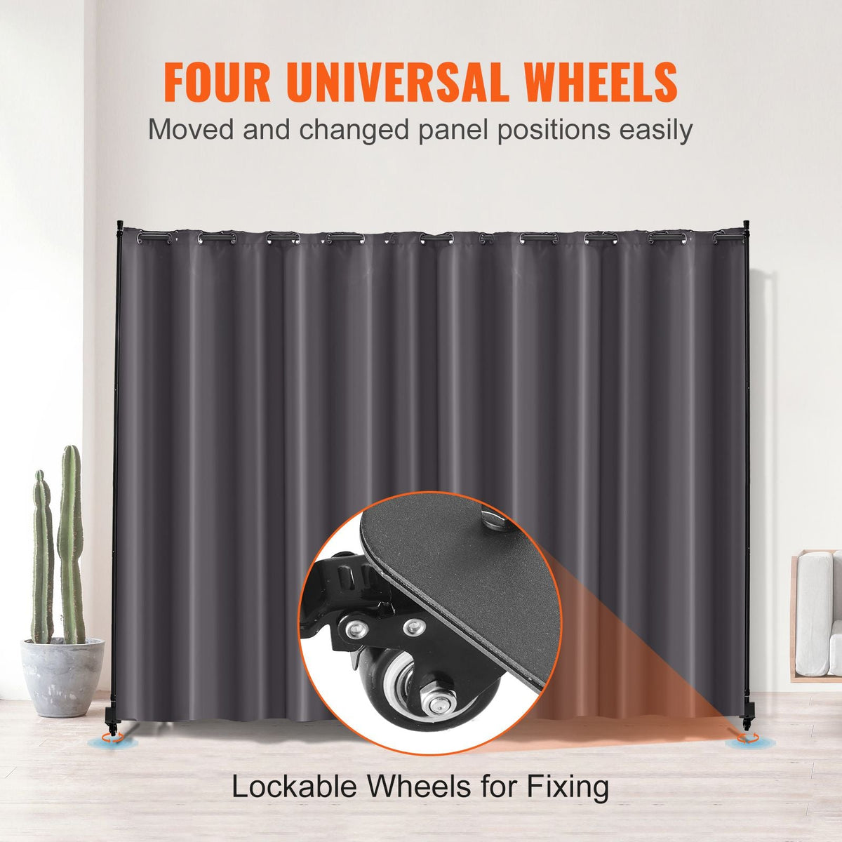 Room Divider, Portable Panel Room Divider with Wheels Curtain Divider Stand, Freestanding Room Divider Privacy Screen for Office, Bedroom, Dining Room, Study, Gray