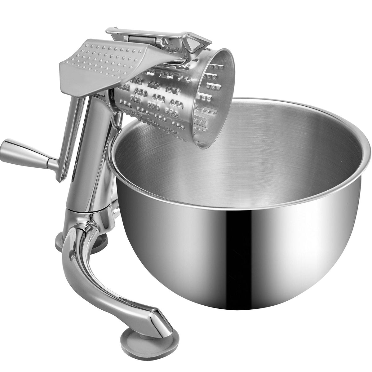 Rotary Cheese Grater, Zinc Alloy Rotary Vegetable Mandoline, Manual Cheese Mandoline with 5 Stainless Steel Cutting Cones, Manual Vegetable Grater with 2.5L Bowl, Rotary Shredder with Suction Ba