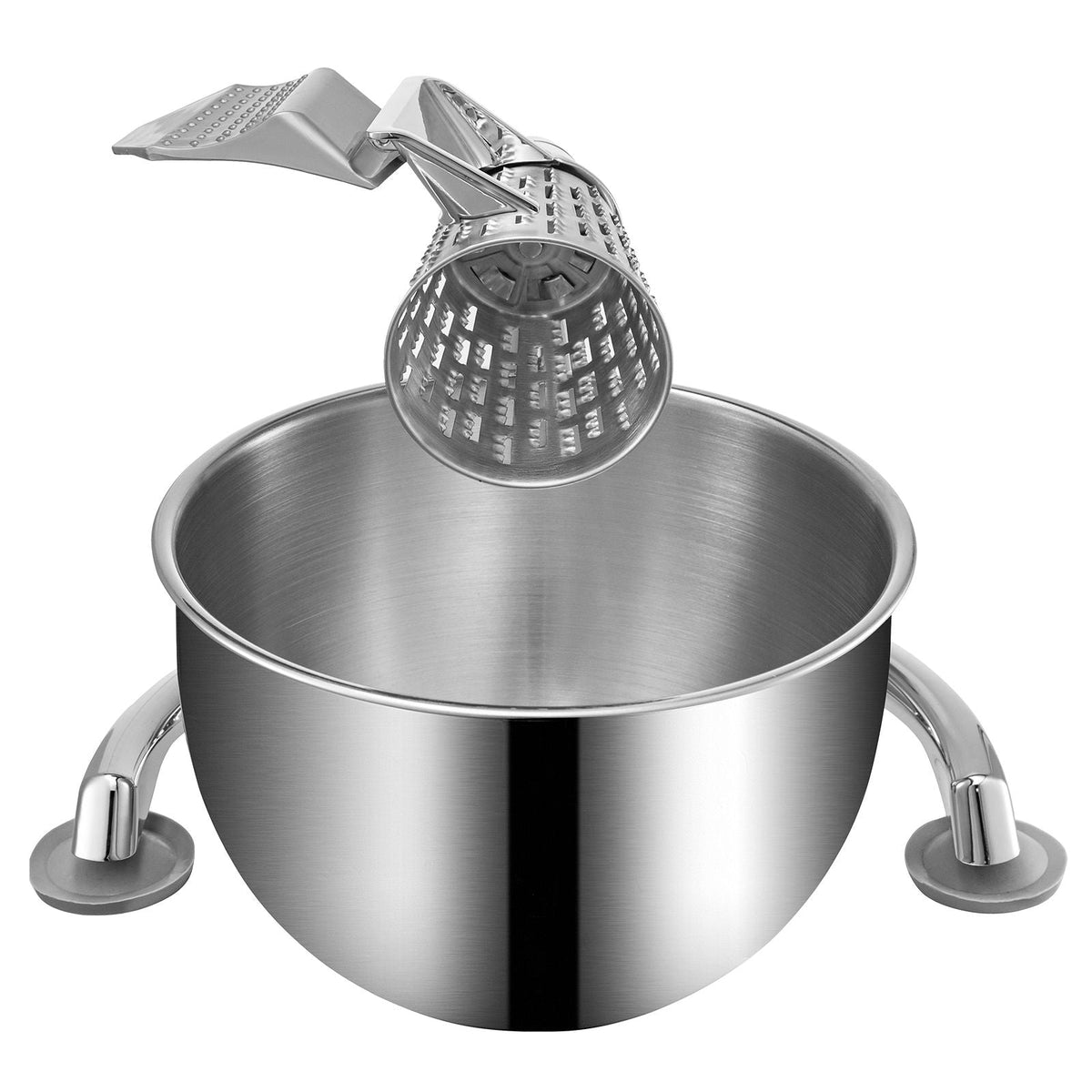 Rotary Cheese Grater, Zinc Alloy Rotary Vegetable Mandoline, Manual Cheese Mandoline with 5 Stainless Steel Cutting Cones, Manual Vegetable Grater with 2.5L Bowl, Rotary Shredder with Suction Ba