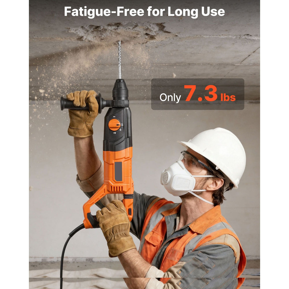 Rotary Hammer Drill, 1-1/8 in SDS-Plus Electric Corded Heavy Duty Rotary Hammer, 4 Functions, Including 3 Drill Bits, Flat Chisel, Pointed Chisel, and Carrying Case, for Concrete and Masonry