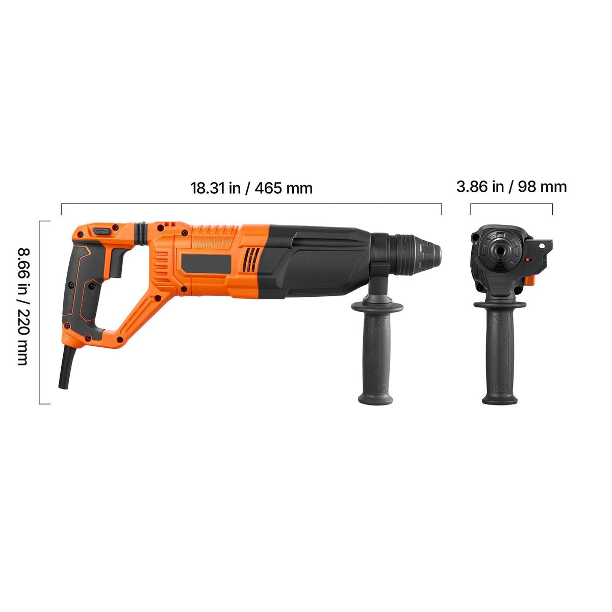 Rotary Hammer Drill, 1-1/8 in SDS-Plus Electric Corded Heavy Duty Rotary Hammer, 4 Functions, Including 3 Drill Bits, Flat Chisel, Pointed Chisel, and Carrying Case, for Concrete and Masonry