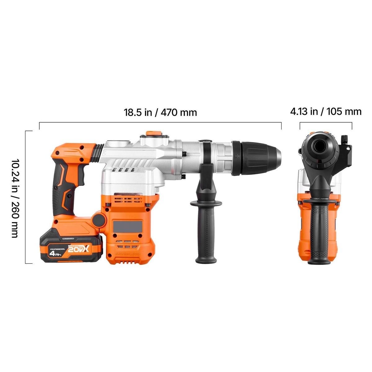 Rotary Hammer Drill, 1-9/16 in SDS-Max Cordless, Heavy Duty 20V Battery Powered Rotary Hammer, Including 2 Batteries, Charger, Drill Bit, Pointed Chisel, Carrying Case, for Concrete, Masonry