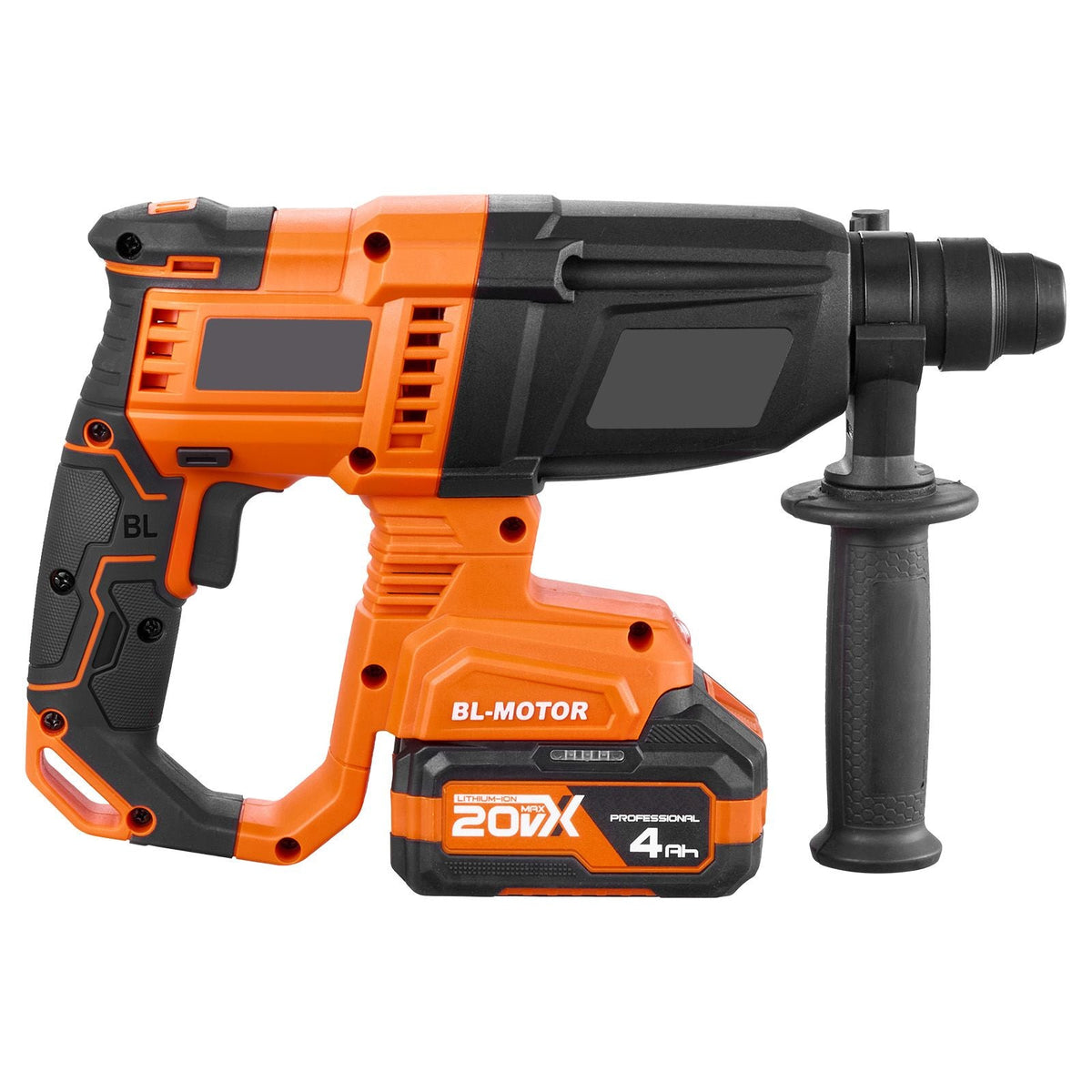 Rotary Hammer Drill, 7/8 in SDS-Plus Cordless, 20V Battery Powered Rotary Hammer, Brushless, Including Battery, Charger, 3 Drill Bits, Flat Chisel, Pointed Chisel, Carrying Case, for Concrete