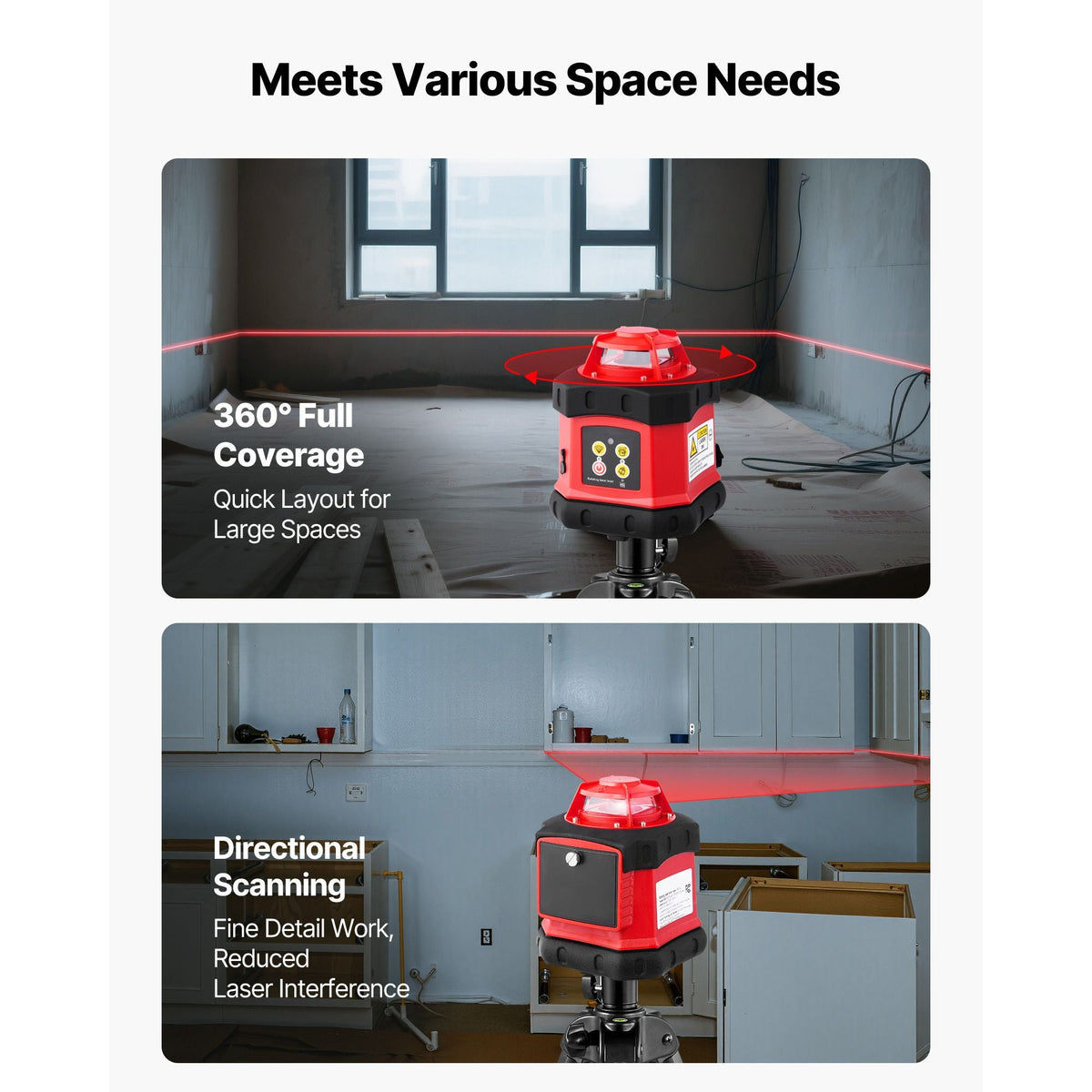 Rotary Laser Level Kit, 984ft 360-Degree Self Leveling Red Horizontal Laser Transit,with Tripod,Receiver,Remote Control, Scale, Toolcase, IP54 Waterproof, 0.12in/100ft Precision for Construction