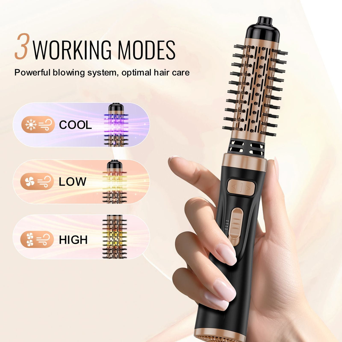 Rotating Hair Dryer Brush, Ionic Hot Air Styling Brush with 1.5" and 2" Ceramic Coated Head, 4 in 1 Hair Dryer Styler and Volumizer, 3-Temp Blow Dryer Brush for Fast Drying Straightening Curling