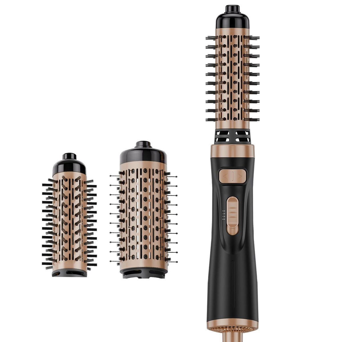 Rotating Hair Dryer Brush, Ionic Hot Air Styling Brush with 1.5" and 2" Ceramic Coated Head, 4 in 1 Hair Dryer Styler and Volumizer, 3-Temp Blow Dryer Brush for Fast Drying Straightening Curling