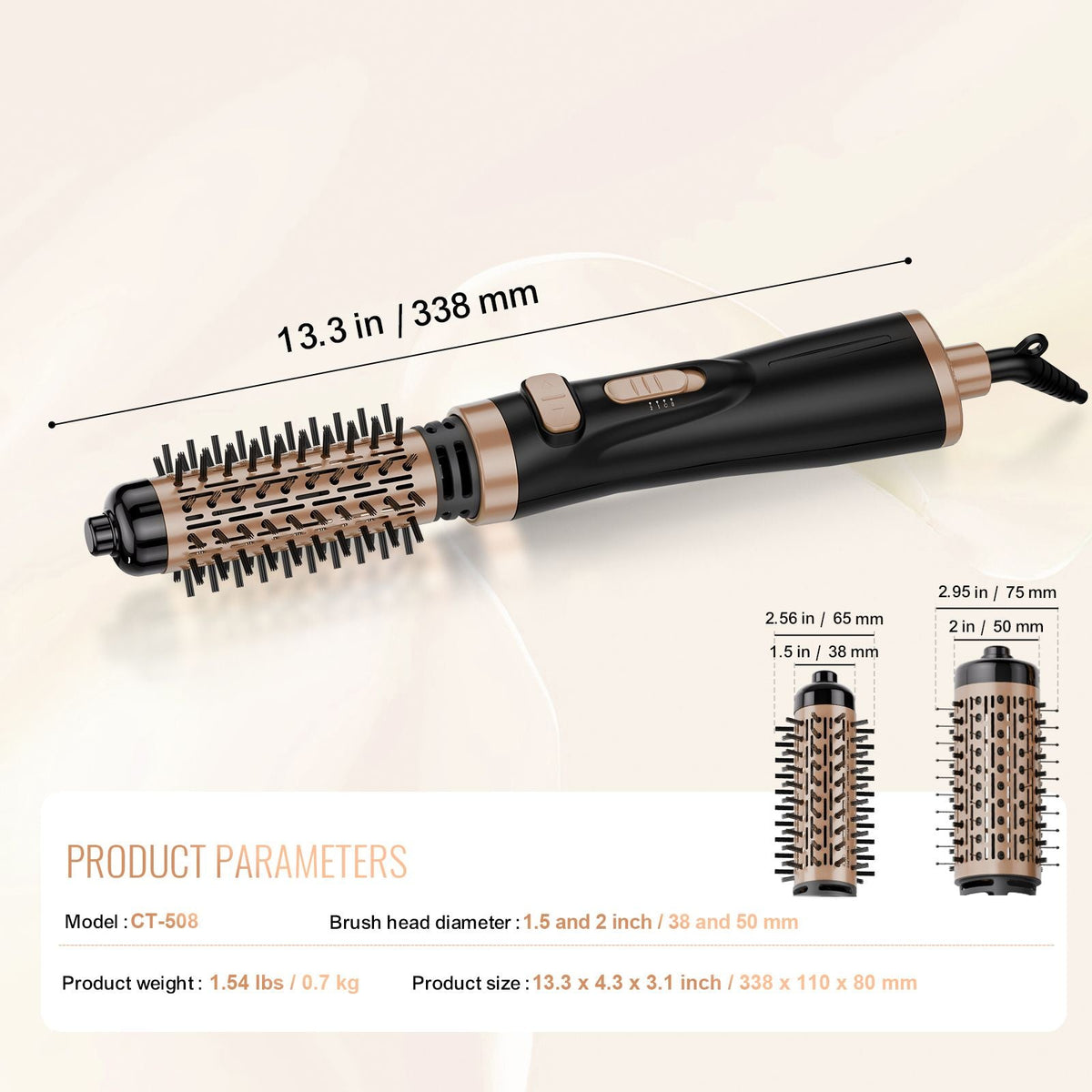 Rotating Hair Dryer Brush, Ionic Hot Air Styling Brush with 1.5" and 2" Ceramic Coated Head, 4 in 1 Hair Dryer Styler and Volumizer, 3-Temp Blow Dryer Brush for Fast Drying Straightening Curling