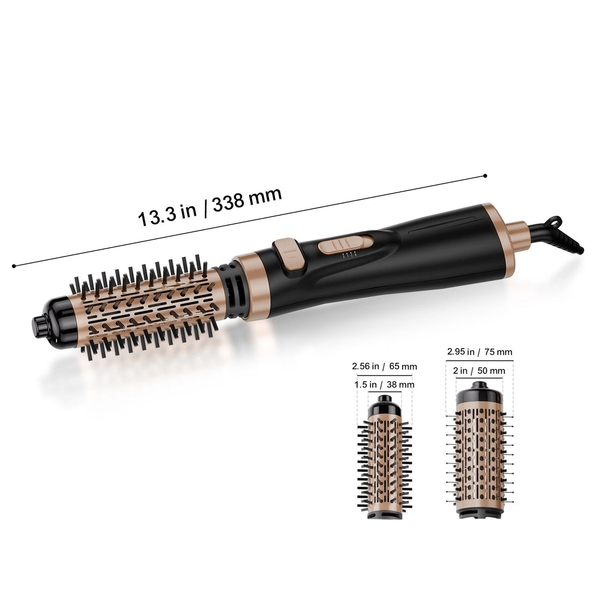 Rotating Hair Dryer Brush, Ionic Hot Air Styling Brush with 1.5" and 2" Ceramic Coated Head, 4 in 1 Hair Dryer Styler and Volumizer, 3-Temp Blow Dryer Brush for Fast Drying Straightening Curling