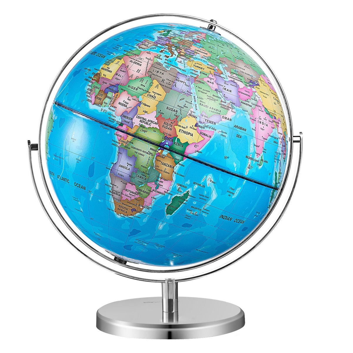 Rotating World Globe with Stand, 13 in/330.2 mm, Educational Geographic Globe with Precise Time Zone ABS Material, 720° Spinning Globe for Kids Children Learning Classroom Geography Education