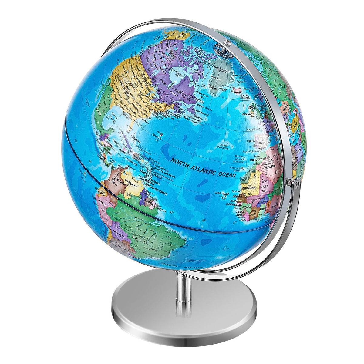 Rotating World Globe with Stand, 13 in/330.2 mm, Educational Geographic Globe with Precise Time Zone ABS Material, 720° Spinning Globe for Kids Children Learning Classroom Geography Education