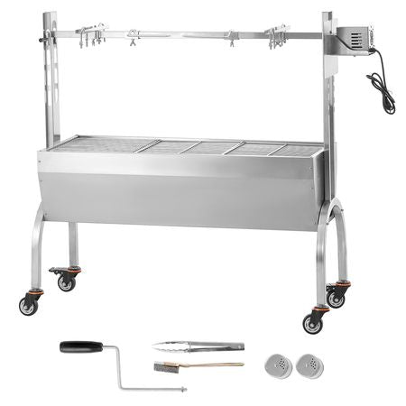 Rotisserie Grill, BBQ Whole Pig Lamb Goat Charcoal Spit Grill, 46 Inch 132 Lbs Capacity, Electric 52W Motor Stainless Steel Rotisserie Roaster with Lockable Wheels, for Camping Outdoor