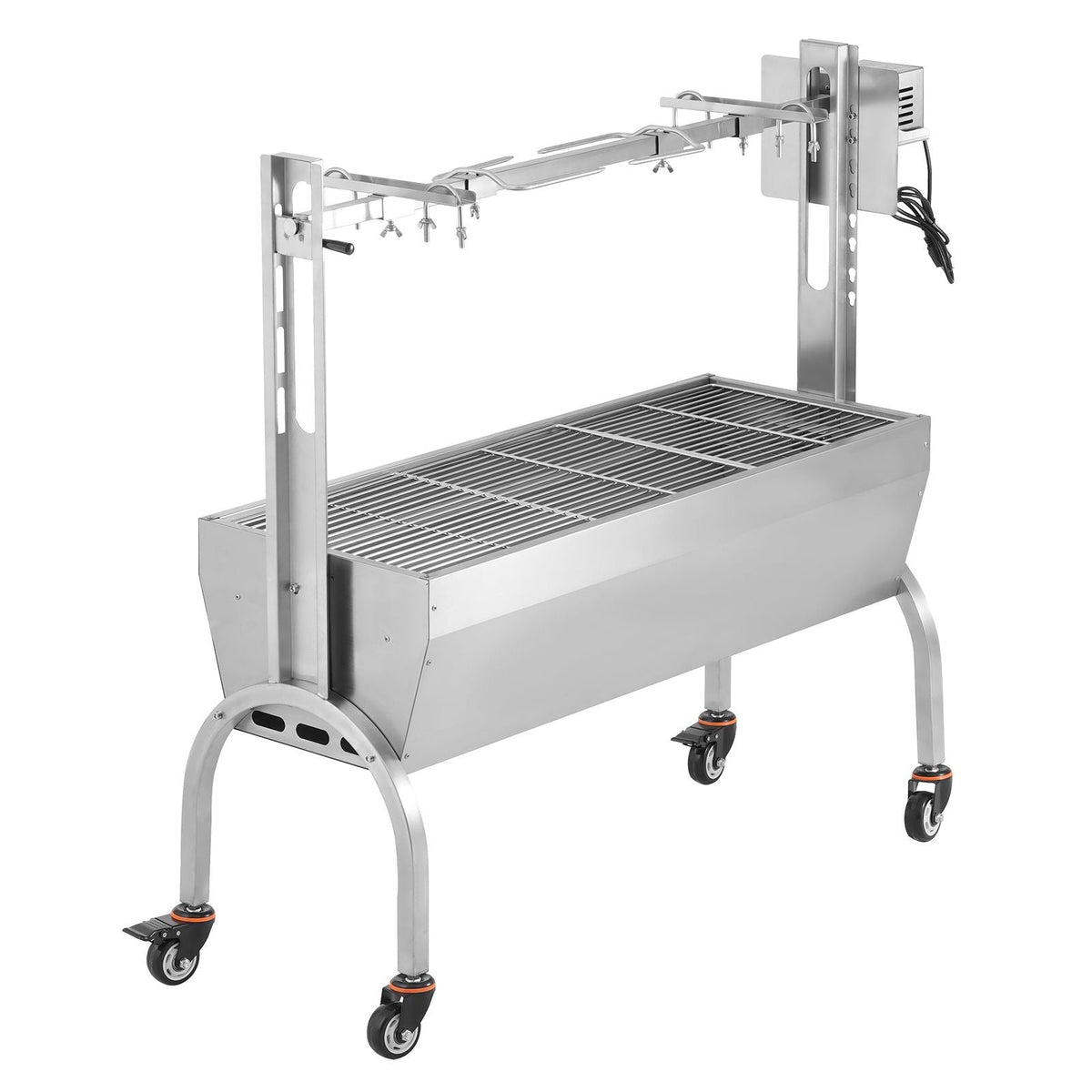 Rotisserie Grill, BBQ Whole Pig Lamb Goat Charcoal Spit Grill, 46 Inch 132 Lbs Capacity, Electric 52W Motor Stainless Steel Rotisserie Roaster with Lockable Wheels, for Camping Outdoor