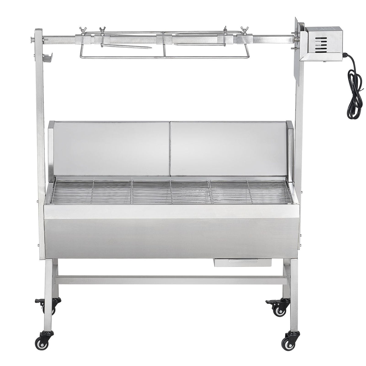 Rotisserie Grill with Windscreen, BBQ Whole Pig Lamb Goat Charcoal Spit Grill, 35 Inch 90 Lbs Capacity, Electric 42W Motor Stainless Steel Roaster with Lockable Wheels, for Camping Outdoor