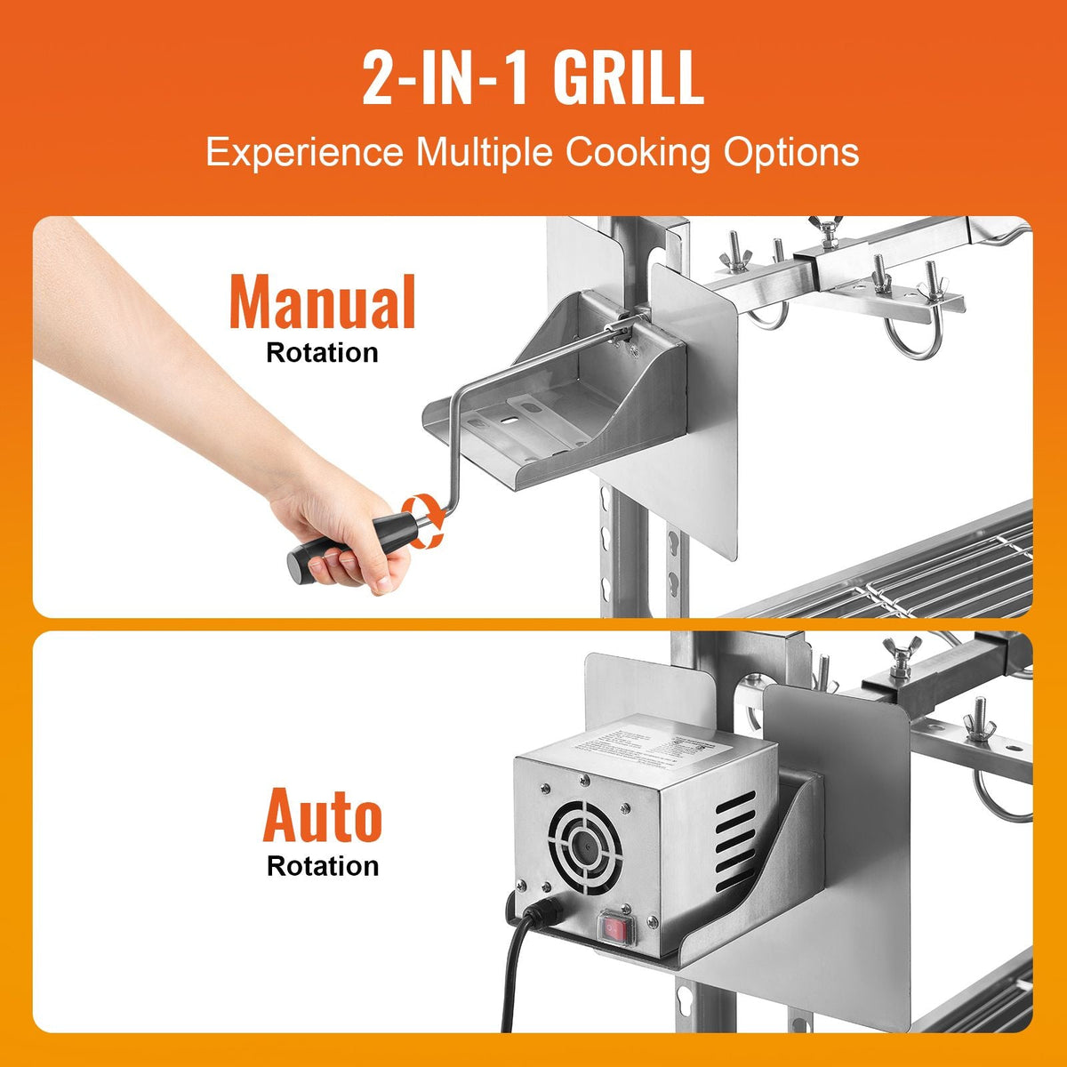 Rotisserie Grill with Windscreen, BBQ Whole Pig Lamb Goat Charcoal Spit Grill, 46 Inch 132 Lbs Capacity, Electric 52W Motor Stainless Steel Roaster with Lockable Wheels, for Camping Outdoor