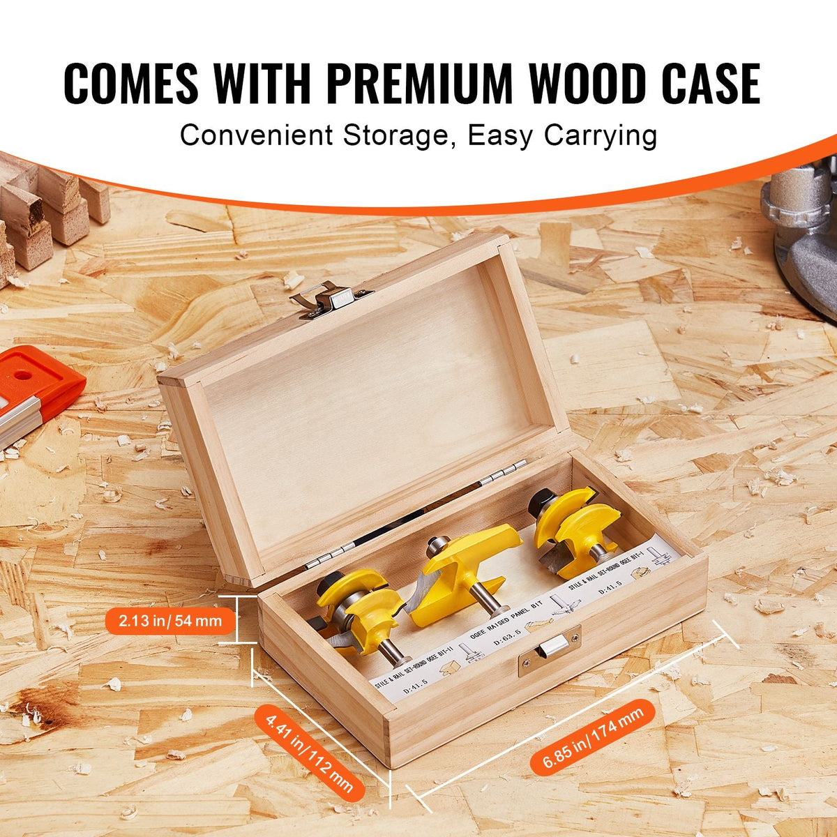 Router Bits Set, 3 Pieces, Carbide Router Bit Kit with 1/4 Inch Shank, Wood Carrying Case, Woodworking Tools for Professional and Beginners Carpenter, for Wood MDF Particle Board Plywood