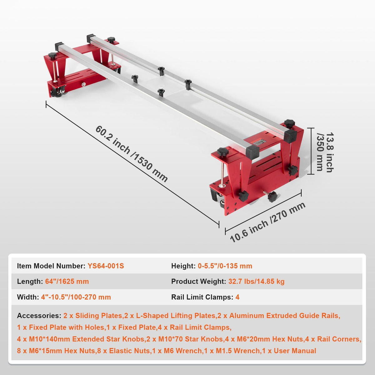 Router Sled, 60 inches, Portable and Adjustable Slab Flattening Jig DIY Woodworking Router Sled for Flattening Slabs Wood Flattening Home DIY