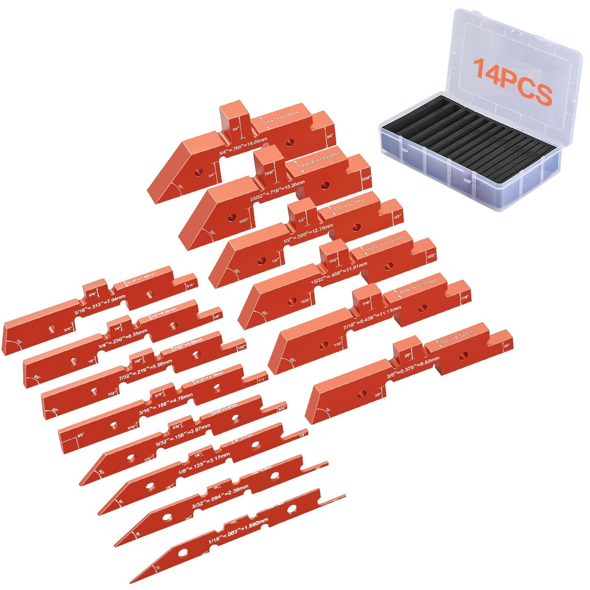Router Table Adjustment Bars, 14-piece Set, Durable Aluminum Construction Blocks for Measuring Depths, Heights, and Angles, Includes Engraved Measurements and Carrying Case, Ideal for Router