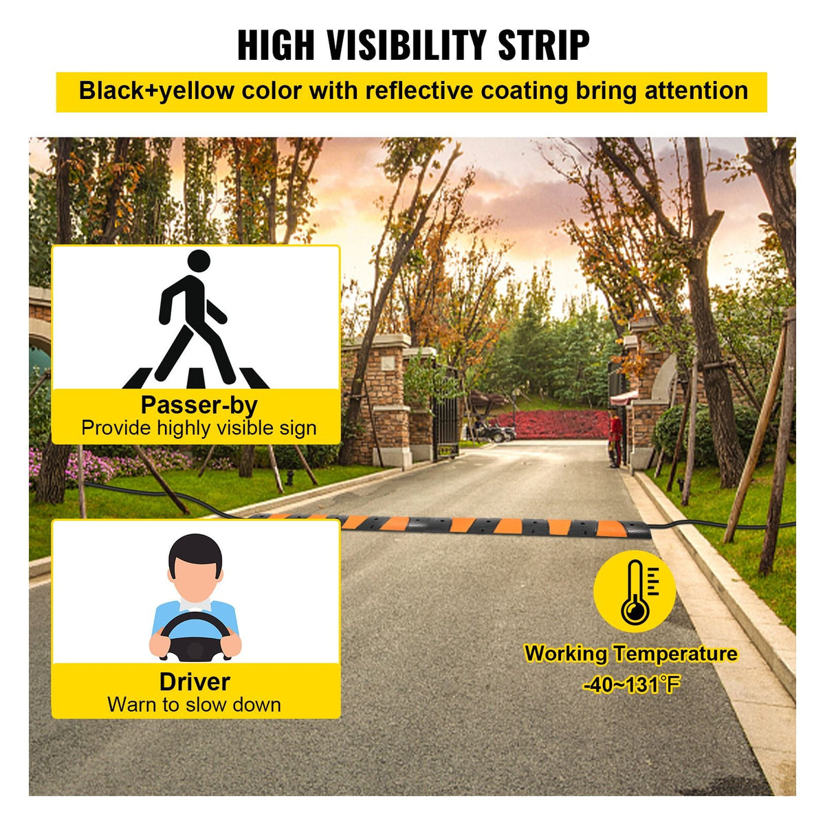 Rubber Speed Control Hump, Dual Channel, 2 Units, 72.8" Length, Supports Up to 22000 LBS, Dimensions 72.8 x 12.2 x 2.2, Suitable for Asphalt, Concrete, and Gravel Surfaces - 6 Feet