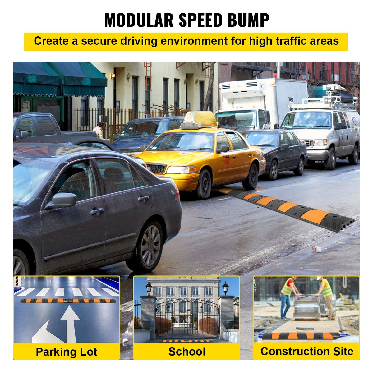 Rubber Speed Control Hump, Dual Channel, 2 Units, 72.8" Length, Supports Up to 22000 LBS, Dimensions 72.8 x 12.2 x 2.2, Suitable for Asphalt, Concrete, and Gravel Surfaces - 6 Feet