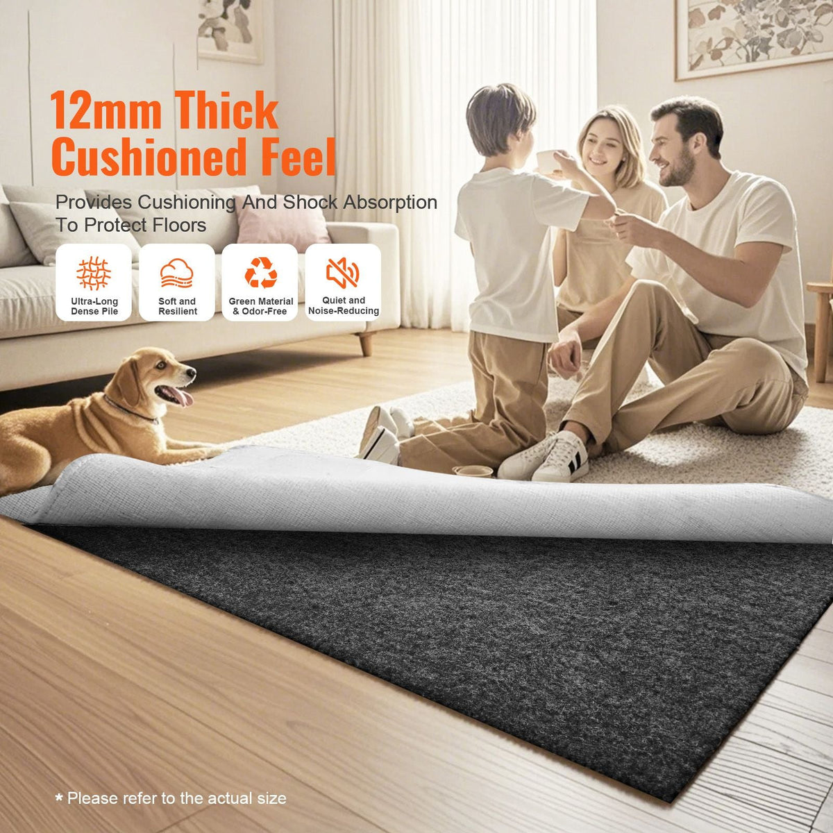 Rug Pad Without Slip Resistance, Protective Cushioning Carpet Pad, 8' x 10', 1/2"Thick, 100% Pure Polyester Felt, 7-8m² Premium Comfort Underfoot Carpet Padding Rug Cushion for All Floors, Gray