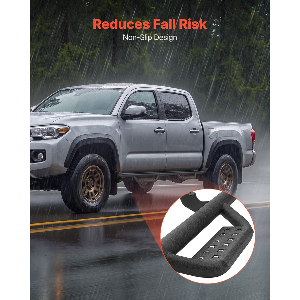 Running Boards, 4 Inches Side Steps Compatible with 2024-2025 Toyota Tacoma Double Cab, Black Carbon Steel Nerf Bars, 550 lbs Load Capacity, Wide Non-Slip Hollow Surface with Rustproof Coating