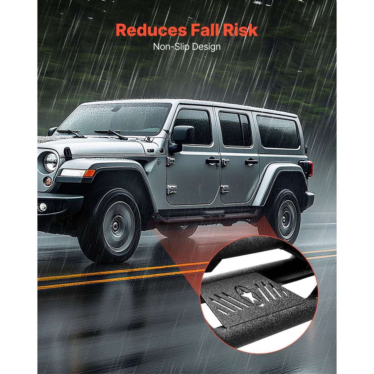 Running Boards, 6 Inches Side Steps Compatible with 2018-2025 Jeep Wrangler JL 4 Door, Black Carbon Steel Nerf Bars, 550 lbs Load Capacity, Wide Non-Slip Hollow Surface with Rustproof Coating
