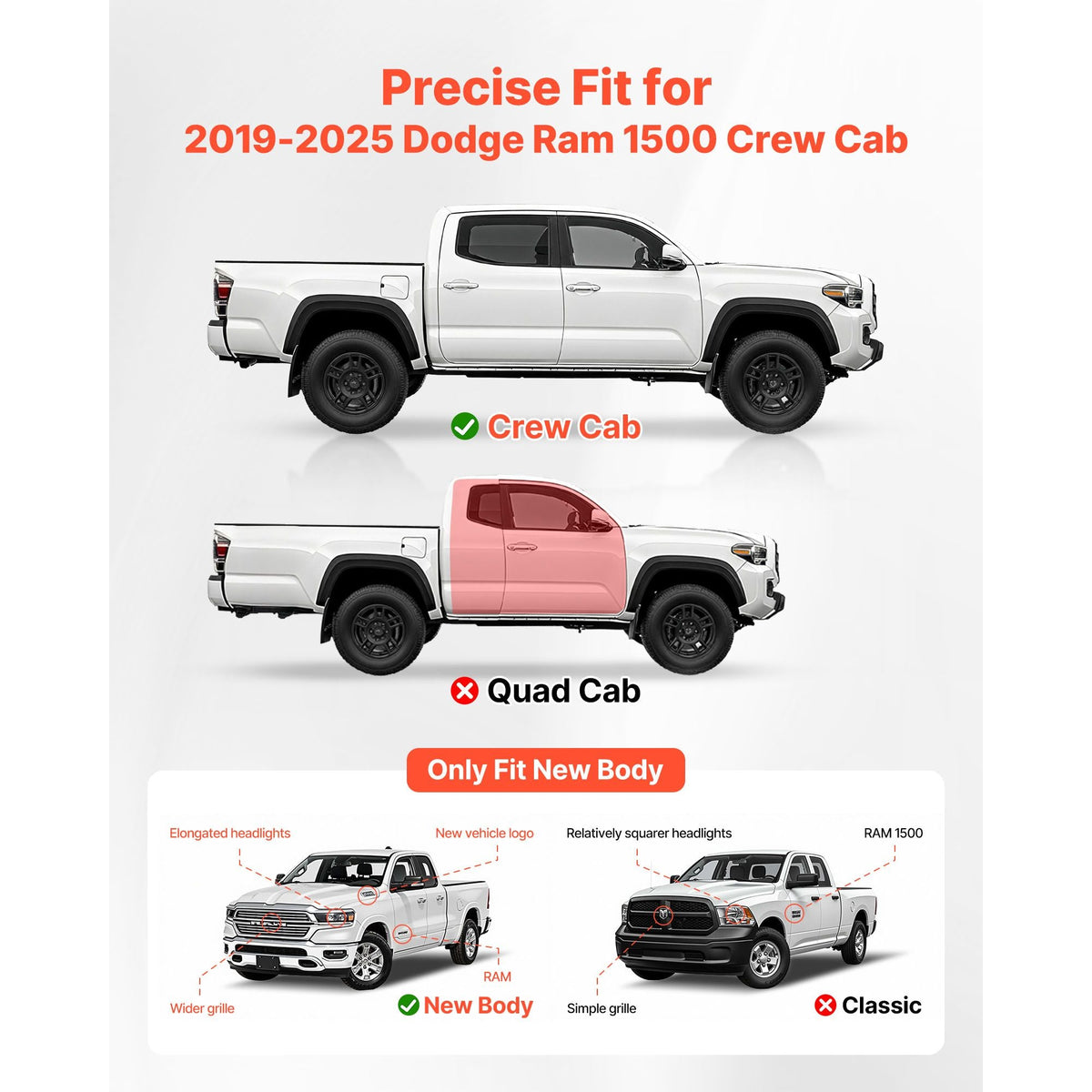 Running Boards, 6 Inches Side Steps Compatible with 2019-2025 Dodge Ram 1500 Crew Cab(Not Fit 2019-2025 1500 Classic), 500 lbs Load Capacity, Non-Slip Textured Surface with Rustproof Coating