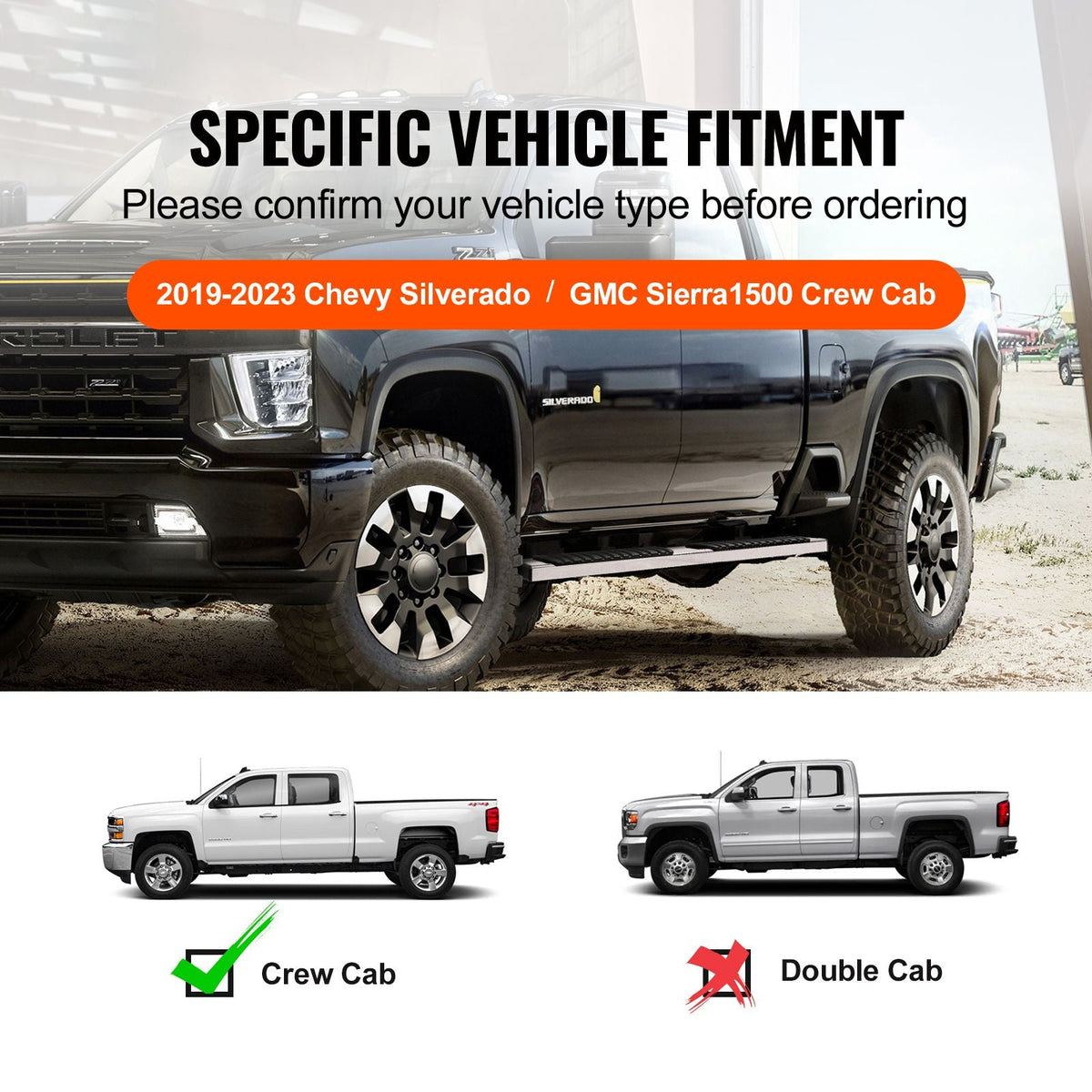Running Boards, 6" Step Bars Compatible with 2019-2023 Chevy Silverado/GMC Sierra 1500/2020-2024 Silverado/Sierra 2500/3500HD Crew Cab, 201 Stainless Steel Side Steps Nerf Bars, 500LBS, 2 Piece